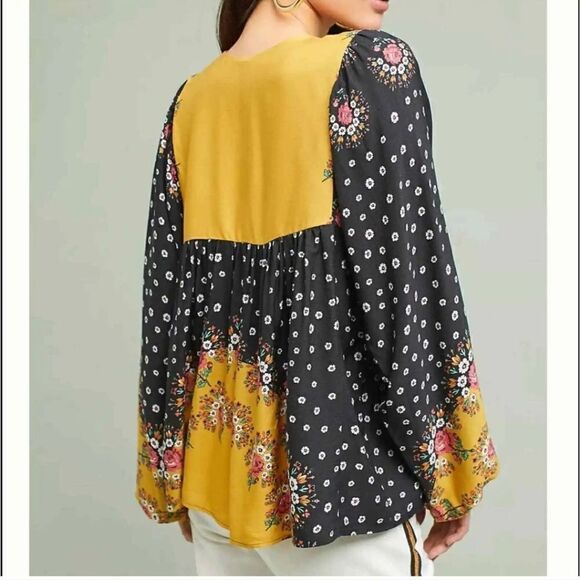 Farm Rio Intarsia Black Floral Pullover Boho Blouse - Picture 3 of 16